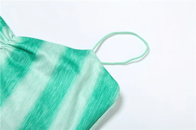 Striped Print Dress Women Spaghetti Strap 2025 Summer Trend Sleeveless Backless Pleated Beach Vacation Mini Bodycon