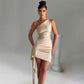 One Shoulder Backless Dresses Elegant Satin Short Birthday Party Dress Sexy Outfits for Females Club Wear