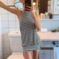 Women Summer Mini Dress Casual Sleeveless Halter Neck Backless Dress Solid Color Loose Fit Beach Party Club Short Dress