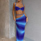 Plait 2 Piece Set Women Square Collar Folds Bandage Bow Bra+Skinny Long Skirts 2025 Summer Party Vacation Beach Suits