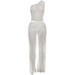 Mesh Chic Sexy Women 3 Piece Set Summer Skew Collar Backless Tank Tops+g-String+Split Skirts Clubwear Vacation Suit