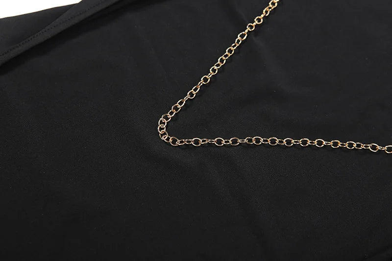Chain Backless Long Sleeve Maxi Dress Black Prom Gowns Elegant Sexy Evening Party Dresses for Woman