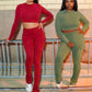 Casual Sporty 2 Piece Set Women o-Neck Long Sleeve Crop Top+Solid Skinny Pocket Straight Pants Simple Trend Tracksuit