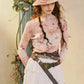 Women's Oriental Asymmetrical T-shirt with Floral Polka Dot Print, Lightweight Long Sleeve Patchwork Tee for Summer