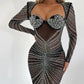 Glitter Mesh See Through Party Maxi Dress For Women Fashion Full Sleeve Bodycon Sexy Club Long Evening Dress Vestido