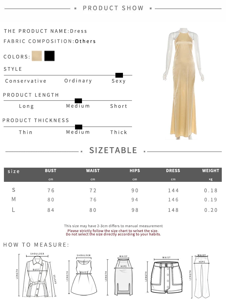 Backless Halter Satin Dress Women Metal Buckle Elegant Patchwork Sleeveless Fashion Classic Evening Party Boducon