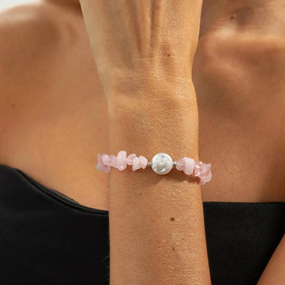 Trendy Elegant Imitation Pearls Bracelets for Women Vintage Irregular Pink Stone Hand Accessories 2026 New Year Jewelry