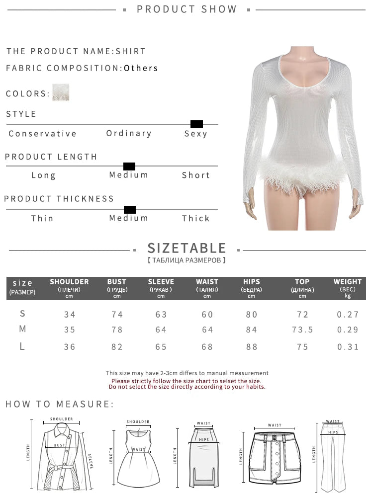 Low-Neck Full Sleeve Furry Patchwork Bodysuit Woman Autumn Trend Shiny Sequins Skinny Stretch Sexy Fashion Streetwear