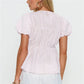 Women's Striped Textured Puff Sleeve Blouse Round Neck Button Front Shirred Waist Peplum Flowy Casual Summer Top