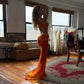 Orange Printed Mesh Split Dress Asymmetrical Halter Backless Maxi Dresses Summer Vacation Beach Outfits Women