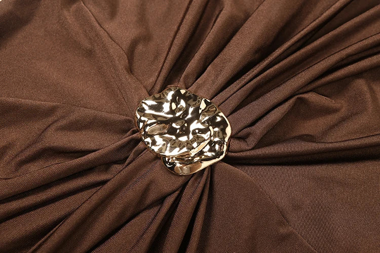 Chic Metal Pin Maxi Dress Women Sexy Split Deep V-Neck Long Sleeve Elegant Simple Evening Skinny Stretch Long Bodycon