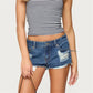 Womens Low Waist Distressed Denim Shorts Frayed Raw Hem Ripped Jeans Shorts with Inner Layer Casual Streetwear Hot Pants