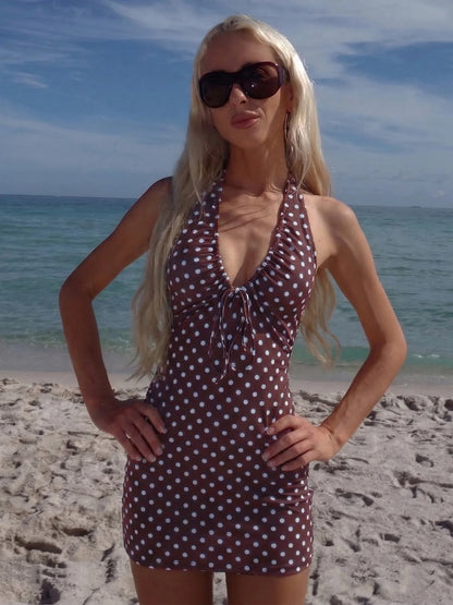 Polka Dot Summer Dress for Woman 2026 Fashion Sexy Halter Neck Backless Mini Bodycon Dresses