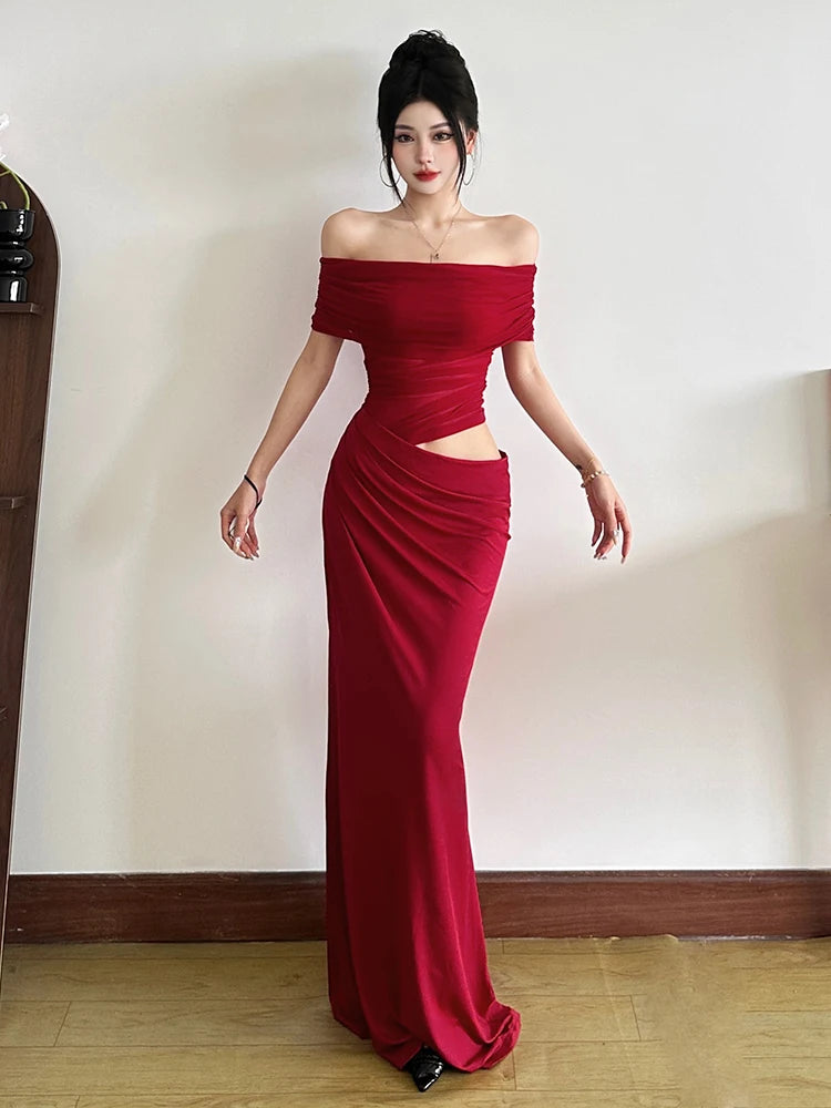 Ruched Irregular Dress Women Mesh Patchwork Slash Neck Short Sleeve Skinny Stretch Trend Elegant Long Bodycon Outfits