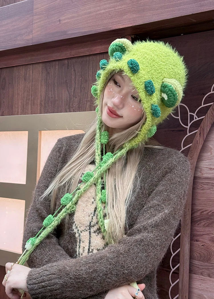 Cute 3D Ear Pom Pom Ear Flap Knit Beanie For Women