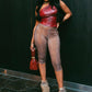 Fashion 2Piece Set Woman PU Leather Skew Collar Backless Tank Tops+Skinny Wrap Hip Crop Pants High Street Style Suit