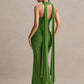Women Strapless Mermaid Sexy Maxi Dress Detachable Choker Neck Tie Ruched Waist Bodycon Long Evening Party Dress