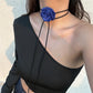 Exaggerated Romantic Big Rose Flower Clavicle Chain Necklace Women Kpop Adjustable Bowknot Rope Choker Jewelry Y2K Accessories