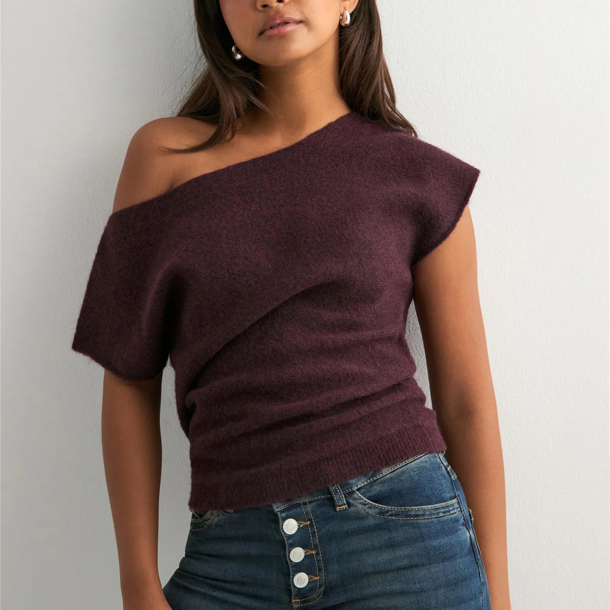 Off Shoulder Short Sleeve Knit T-Shirt Women Casual Loose Elegant Female Solid Sexy Knit Pullover Top Tees Outerwear