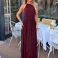 Women Halter Neck Sexy Maxi Dress Sleeveless Ruched Waist Draped Long Dress Elegant Evening Party Wedding Guest Dresses