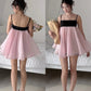 Patchwork Mesh Dress Women Ruffles Low-Neck Sleeveless Sweet Summer New Trend Beach Party Vacation Chic Mini Bodycon