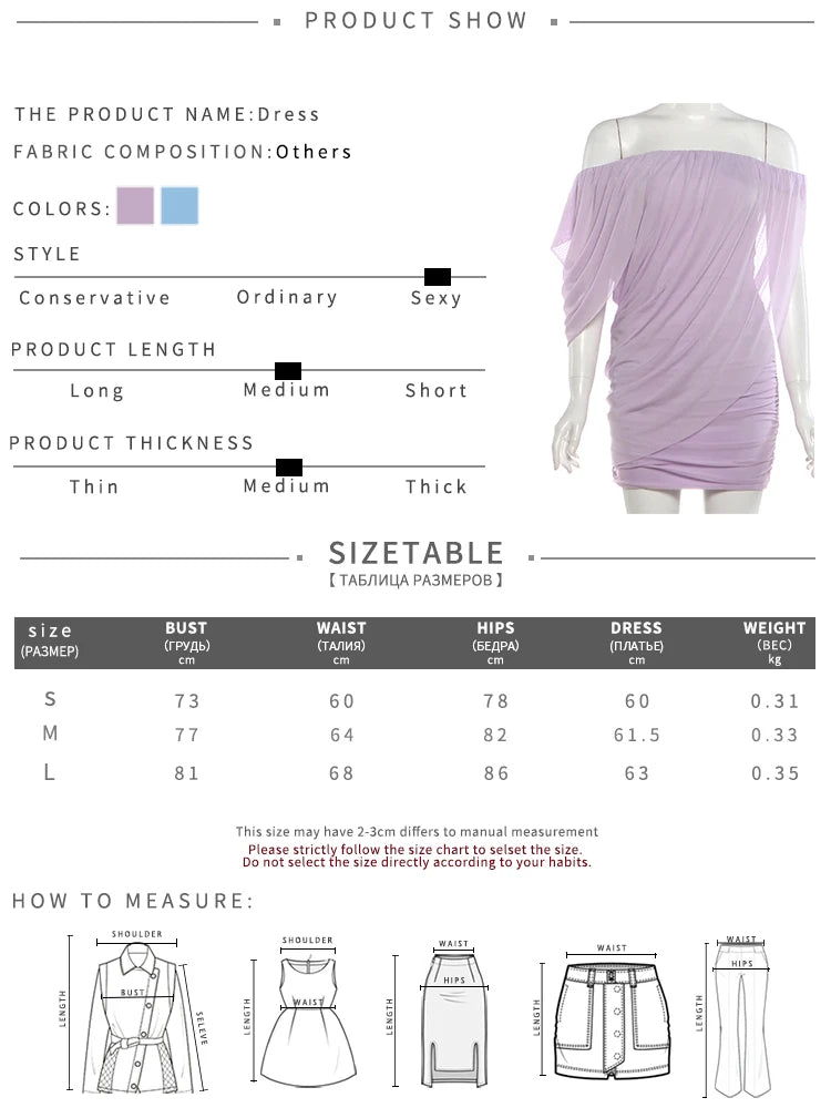 Irregular Sleeve Dress Women Slash Neck Folds Solid Mesh Elegant High Street Prom Party Fashion Show Mini Bodycon