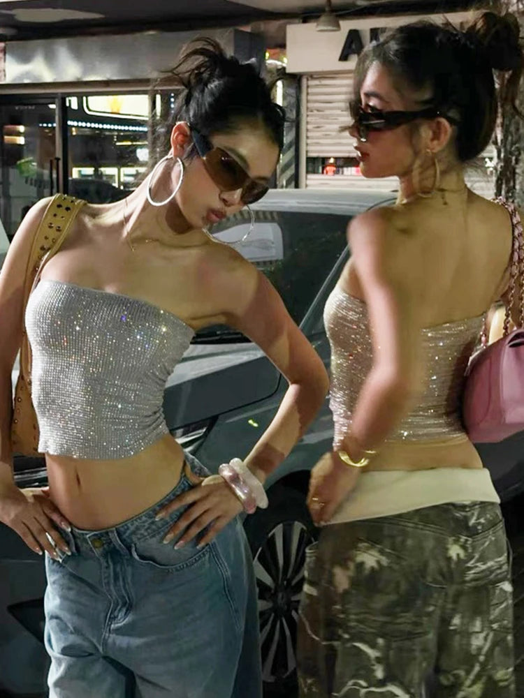 Sexy Sequin Applique Tank Top Women Fashion Classic Sleeveless Stretch Skinny Party Clubwear Hottie Street Chic Vest
