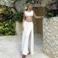 See Through Mesh White 2 Piece Set Crop Top and High Slit Maxi Skirt Sexy Birthday Outfit Woman Matching Sets