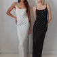 Polka Dot Slip Dress White Black French Style Elegant Sleeveless Backless Long Maxi Dresses for Woman