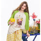 Women's Raglan 3/4 Sleeve T-Shirt with Fruit Basket Graphic Print, Color Block Loose Tee for Daily, Casual Oversized Top