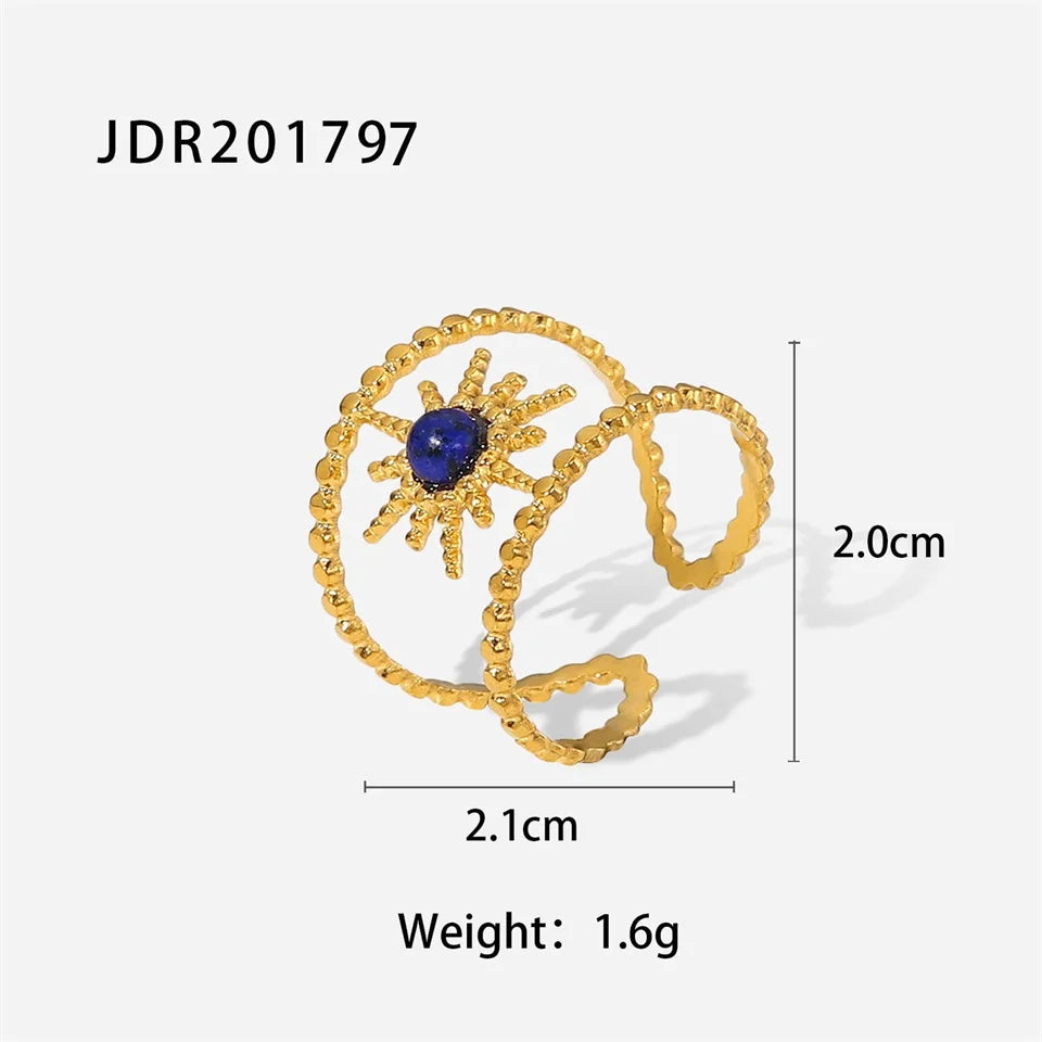 New Design Natural Stone Stainless Steel Ring Women Waterproof Stylish Golden Jewelry 2022 NEW Set