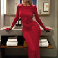 Autumn Long Sleeve Ruched Sexy Maxi Dress Women Fashion Solid O Neck Draped Bodycon Club Party Long Dresses Female