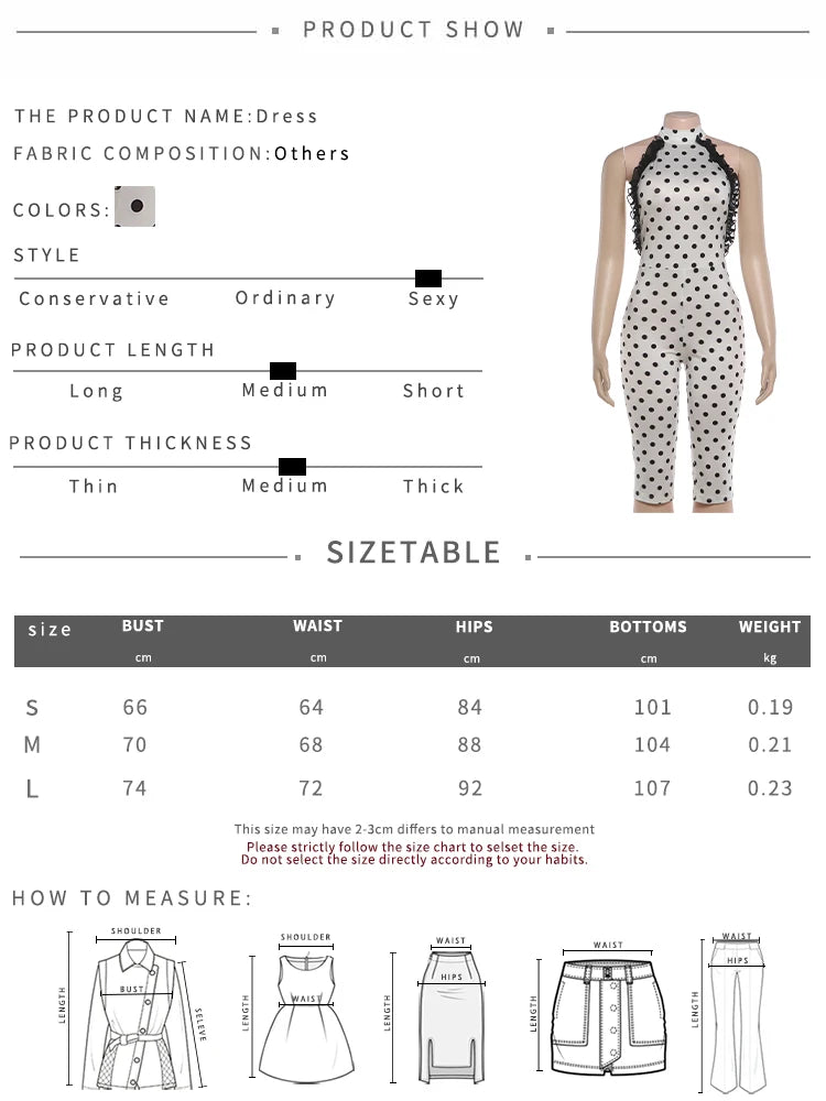 Mesh Patchwork Rompers Woman Polka Dot Print Halter Backless Sleeveless Skinny Peach Hip Midnight Club Party Playsuit