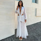 White Mesh Deep V Neck Long Sleeve Pleated Maxi Dresses Woman Elegant Party Dress Wedding Guest