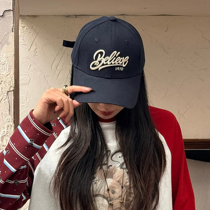Classic American Vintage Letter Embroidery Versatile Adjustable Baseball Cap For Women
