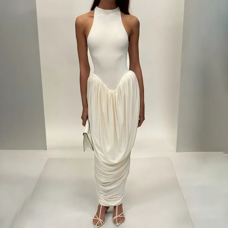 Elegant White Party Dresses Woman 2025 Beautiful Ladies Sleeveless Irregular Pleated Long Dresses