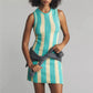 Women Y2K Sleeveless Knit Mini Dress Contrast Striped Hollow Out Ribbed Bodycon Crew Neck Casual Summer Streetwear