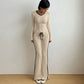2 Piece Set Black Side Strip Long Sleeve Top and Flare Pants Sports Casual Fall Outfits Woman Loungewear Sets