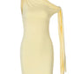 Twisted Lace Up One Shoulder Mini Dress Black Yellow Sleeveless Bodycon Dress Sexy Clothes for Woman Clubwear