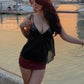 Street Camisole Tops Woman Sexy See Through Summer Trend Sequins Patchwork Low-Neck Backless Oversize Style Classic Vests