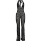 Sexy Mesh Halter Jumpsuit Women Backless Skinny Low-Neck Midnight Birthday Party Clubwear Activity Workout Overalls