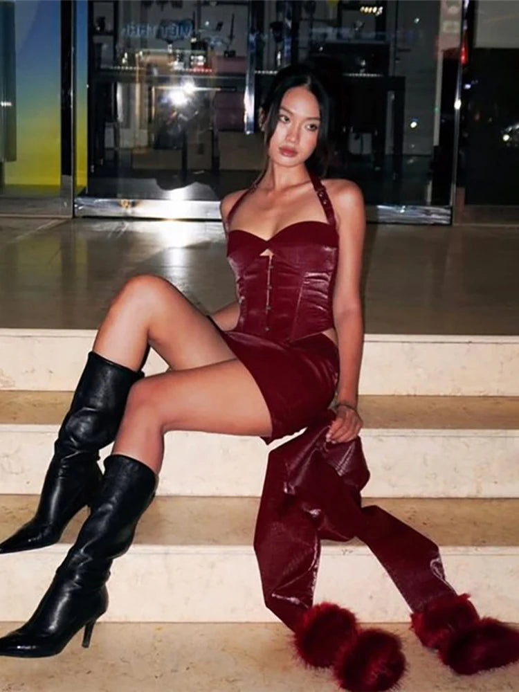 Fashion Christmas Camisole Women Chest Wrapped Hollow Halter Sexy Hottie High Street Wild Classic Skinny Dating Clubwear