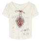 Women's Strawberry Print Lace-Up T-Shirt, Puff Sleeve Knit Punk Streetwear Top, Sweet Grunge Y2K Tee