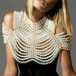 Women Handmade Multi Layer Pearl Beaded Shoulder Shawl Body Chain Necklace Elegant Wedding Party Jewelry Accessory