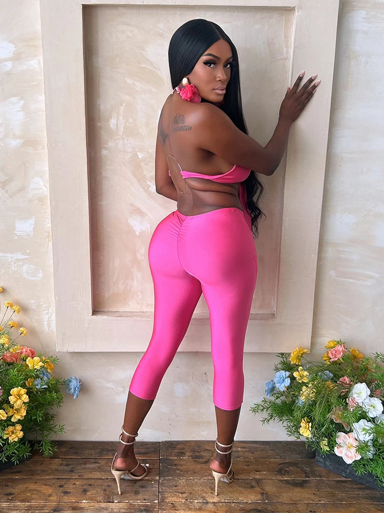 Sexy 2-Piece Set Womenmetal Ring Hollow Backless Bandage Tassel Vest+Peachy Butt Simple Short Midnight Classic Outfit
