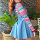 Women Devil Halloween Cosplay Costume Long Sleeve Striped Crop Tops and Suspender Mini Skirt Festival Party Outfits