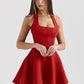 Halter Mini Prom Dress Luxury Elegant Red Black Bow Tie Backless A-line Short Dresses for Woman Clothes
