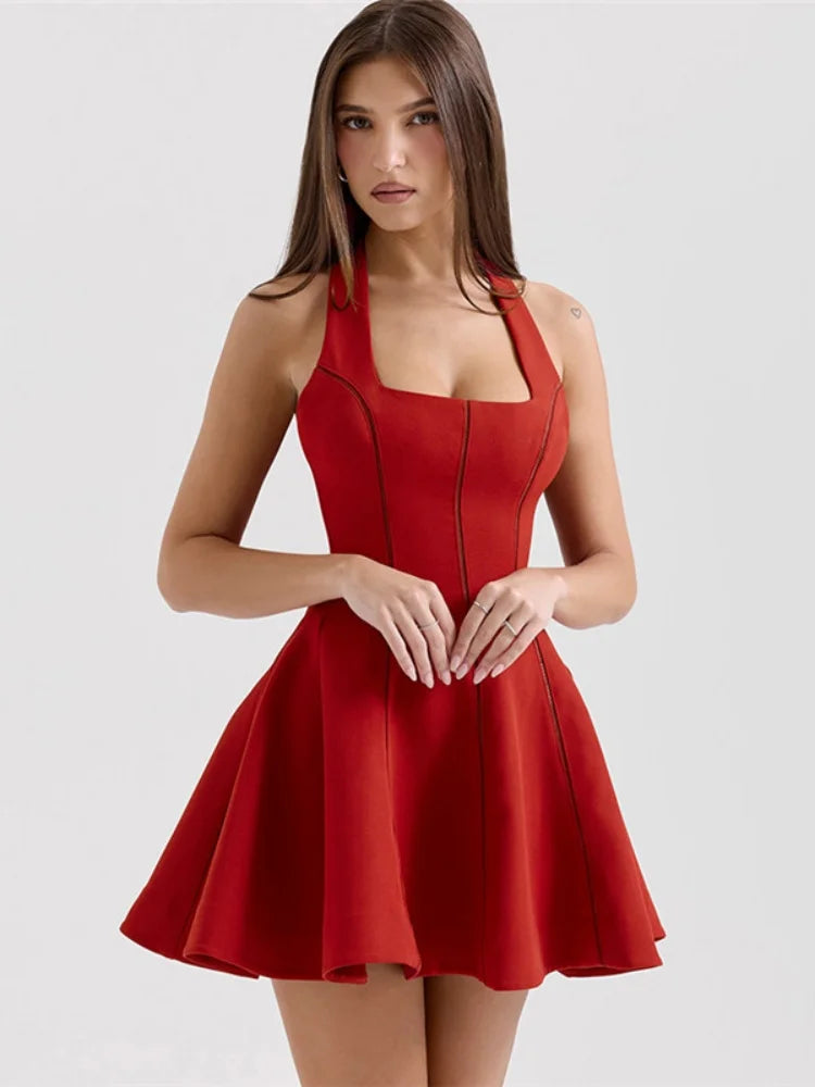 Halter Mini Prom Dress Luxury Elegant Red Black Bow Tie Backless A-line Short Dresses for Woman Clothes