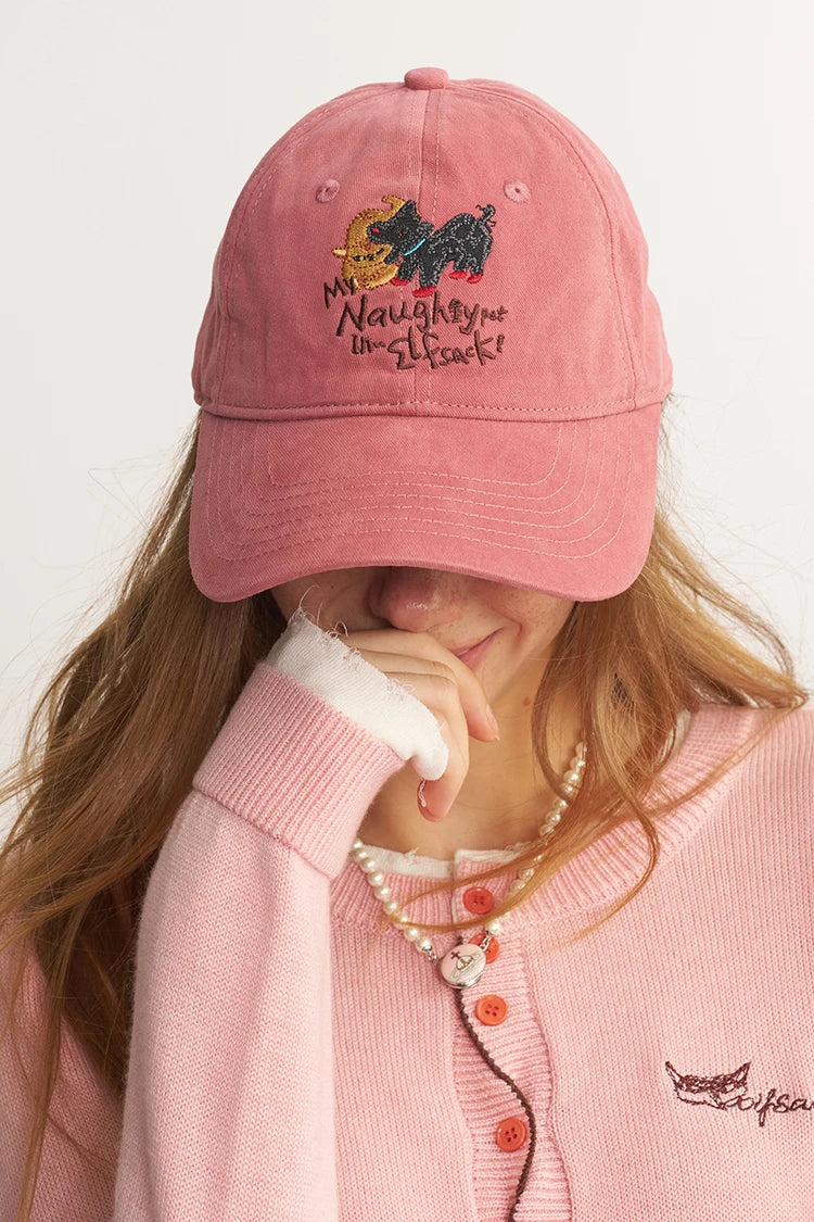 Cartoon Embroidery Baseball Cap, Cute Monster Graphic Peaked Hat for Casual Outdoor Wear