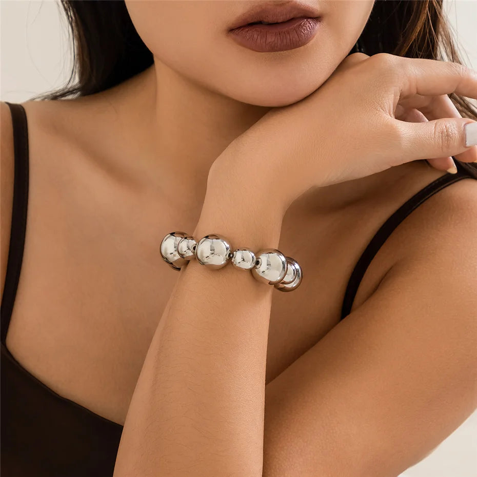 Goth Vintage Big CCB Chain Bracelets Women Trendy Classic Elastic Strand Beads Charm Bangles Grunge Couple Hand Jewelry